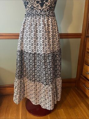 LOFT Petites Black and White Floral Tiered Maxi Skirt
